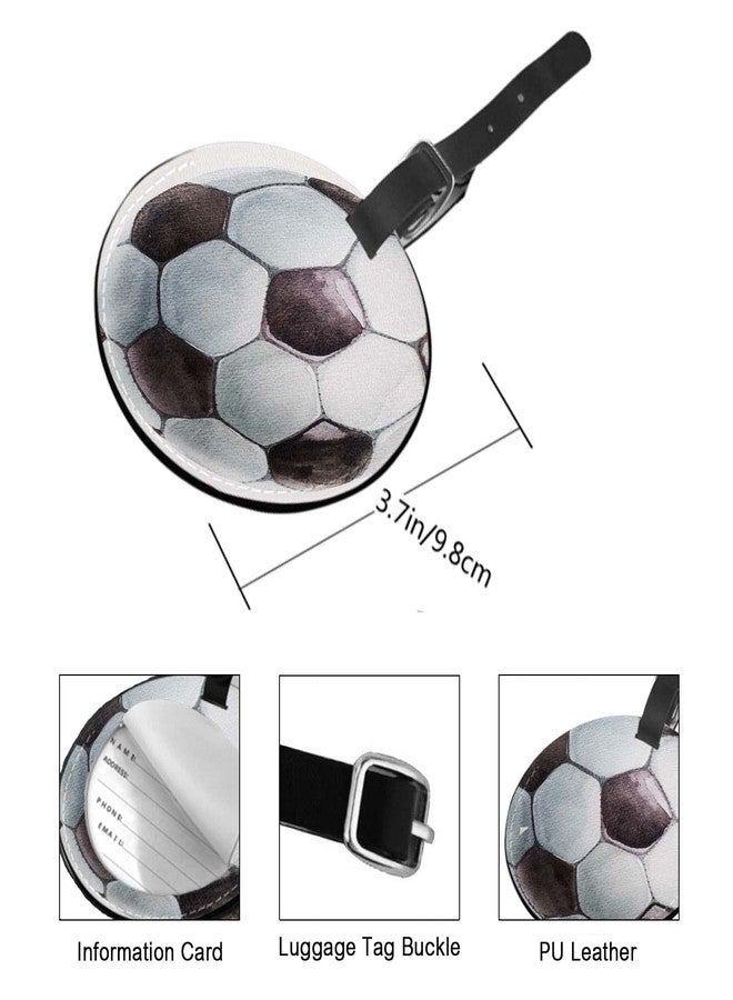 TKS MITLAN 1 Pack Football PU Leather Travel Cruise Luggage Tag Watercolor Ball Soccer Team Game Symbol Baggage Bag Backpack Instrument with Privacy Flap Name ID Label Suitcase(Round) - Image 2